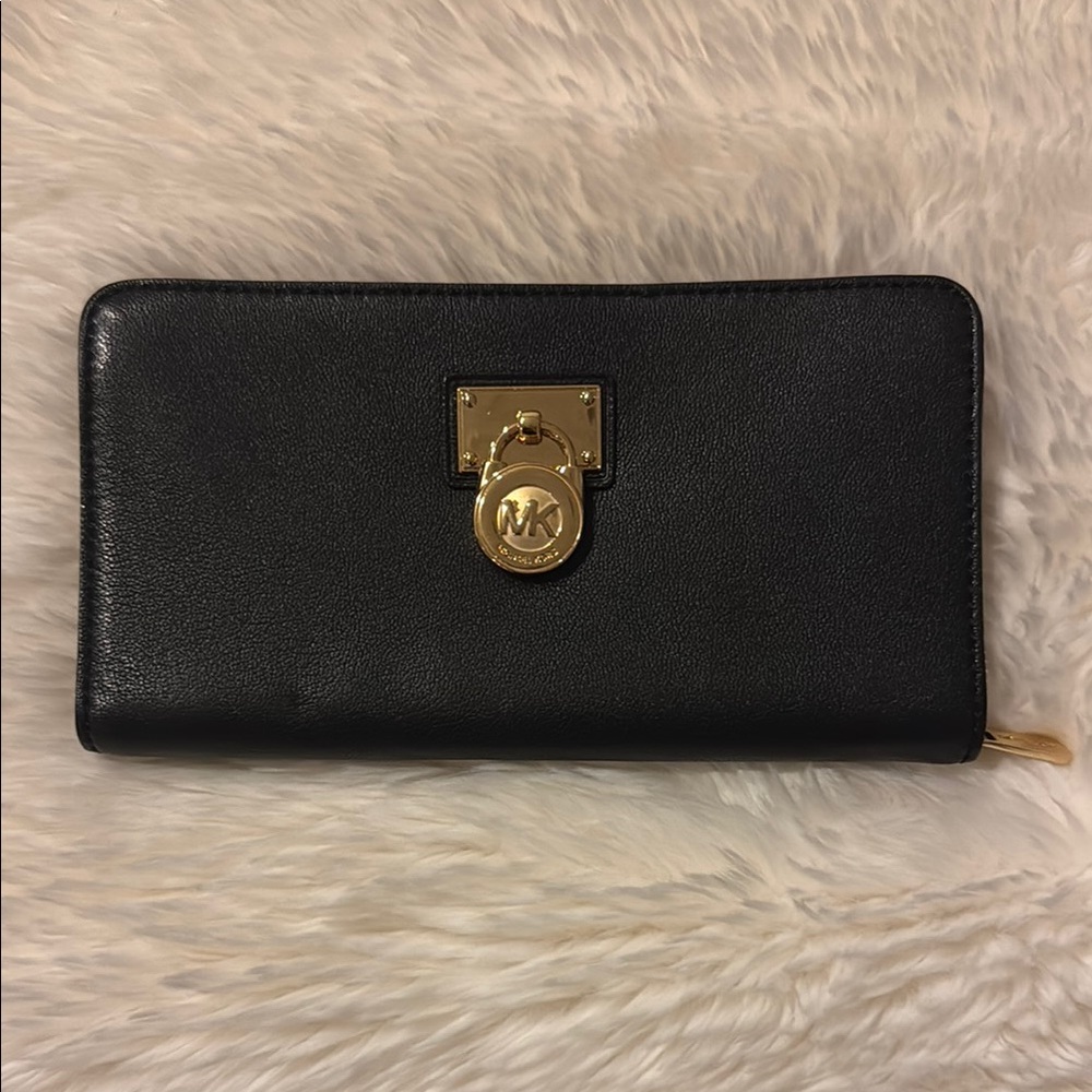 Michael Kors Black and Gold Wallet with Leather Finish